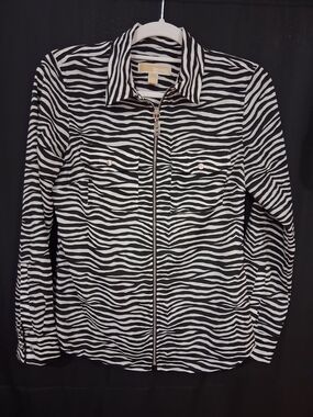 Michael Kors Black & White Zebra-Print Zip Jacket